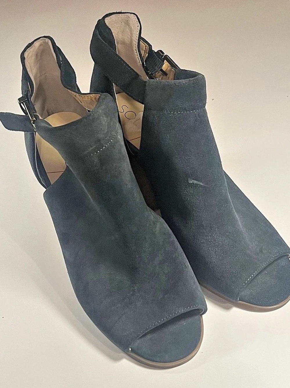 Sole Society Ferris Open Toe Bootie Open-Toe Block Heel Shoes in Blue